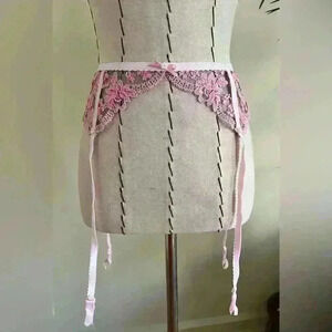 For Love & Lemons Pearl Embellished Garter Stocking Belt in Pink Lace XXS NWT